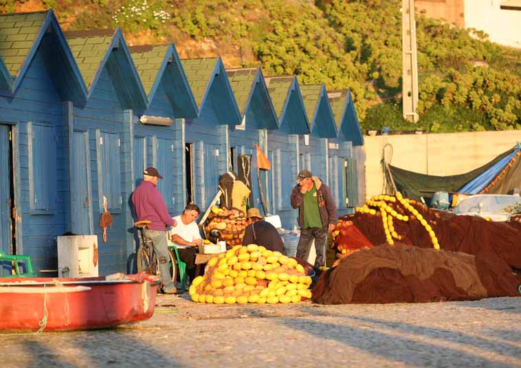 pescadores a concertar as redes